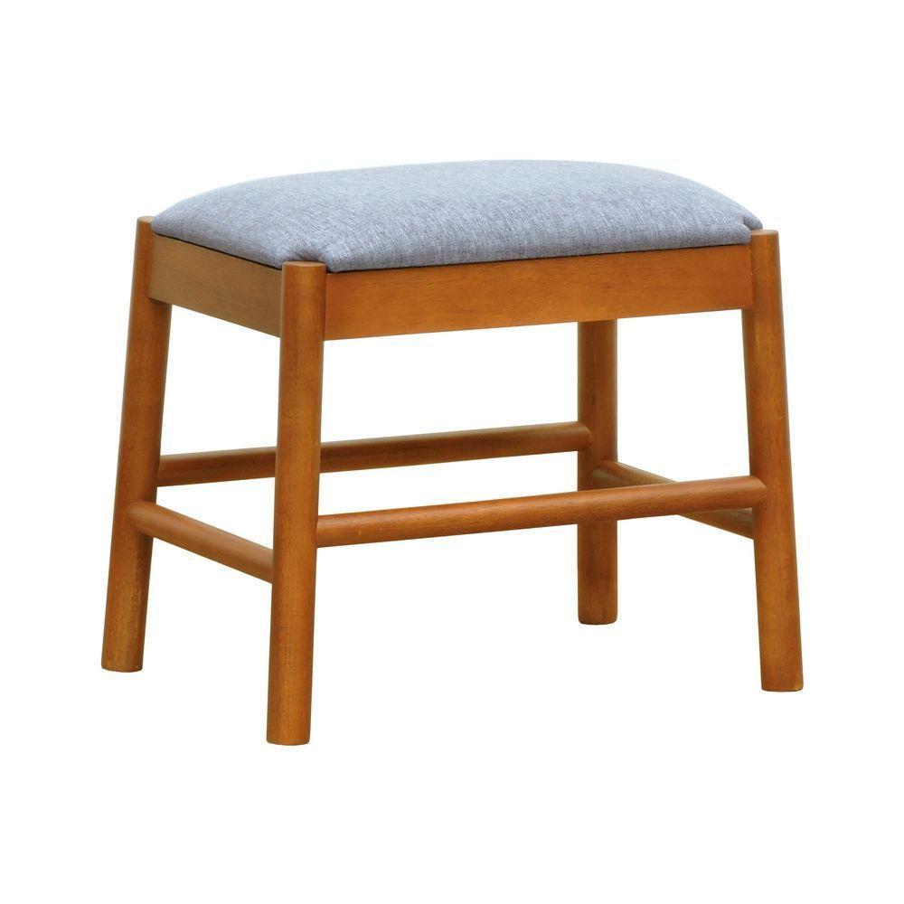 Puff Baixo Amber Madeira Maciça - Amêndoa Assento Estofado Linho Cinza Mescla Impermeável - 1