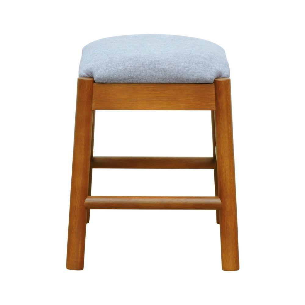 Puff Baixo Amber Madeira Maciça - Amêndoa Assento Estofado Linho Cinza Mescla Impermeável - 6