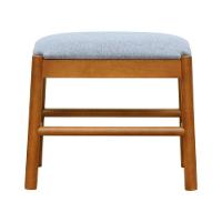 Puff Baixo Amber Madeira Maciça - Amêndoa Assento Estofado Linho Cinza Mescla Impermeável