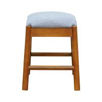 Puff Baixo Amber Madeira Maciça - Amêndoa Assento Estofado Linho Cinza Mescla Impermeável - 6