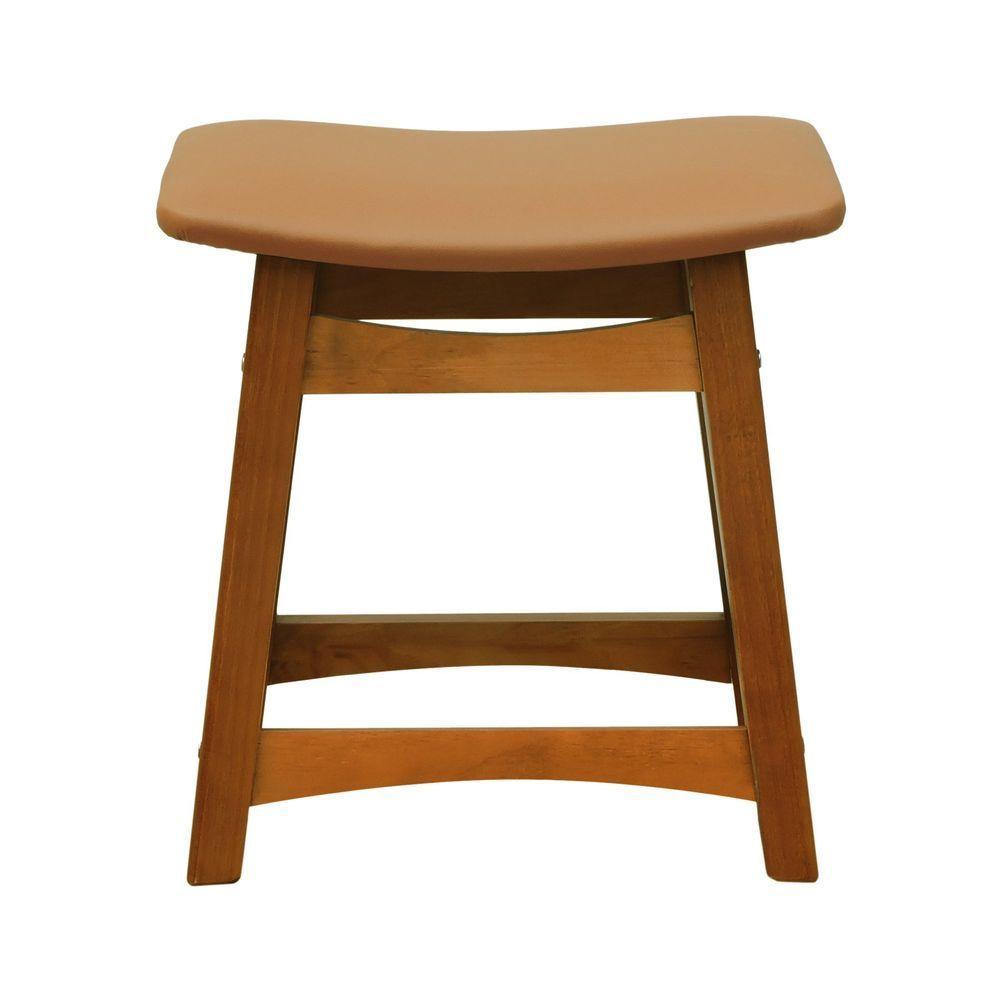 Puff Confort Madeira Maciça Assento Anatômico - Amêndoa Estofado Corano Caramelo - 5