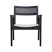 Poltrona Gusty Com Encosto Telinha Assento Anatômico - Preto Estofado Corano Bege - 3