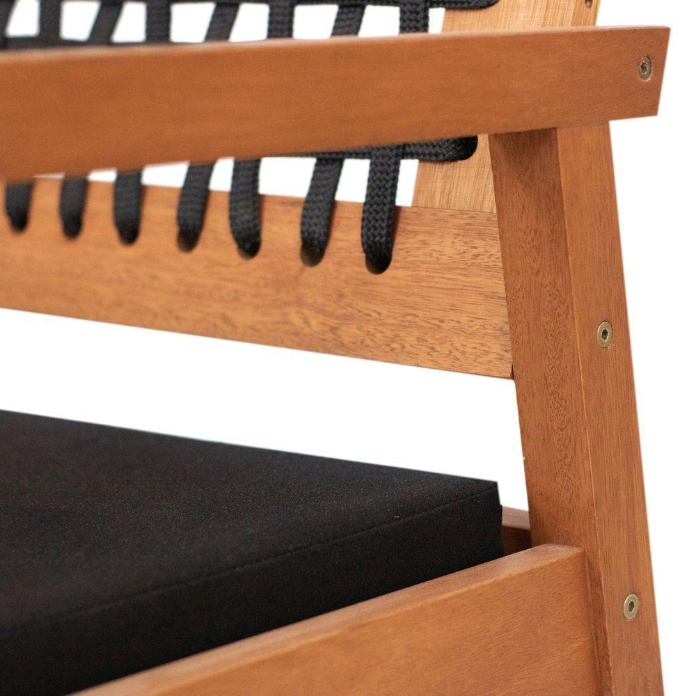 Sofá 2 Lugares-namoradeira Garden Madeira Maciça Assento Estofado Encosto Trançado Corda - Natural Acquablock Preto - 3