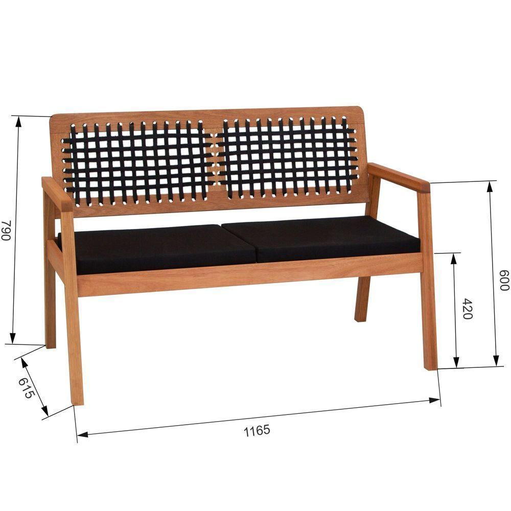 Sofá 2 Lugares-namoradeira Garden Madeira Maciça Assento Estofado Encosto Trançado Corda - Natural Acquablock Preto - 5