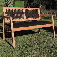 Sofá 2 Lugares-namoradeira Garden Madeira Maciça Assento Estofado Encosto Trançado Corda - Natural Acquablock Preto