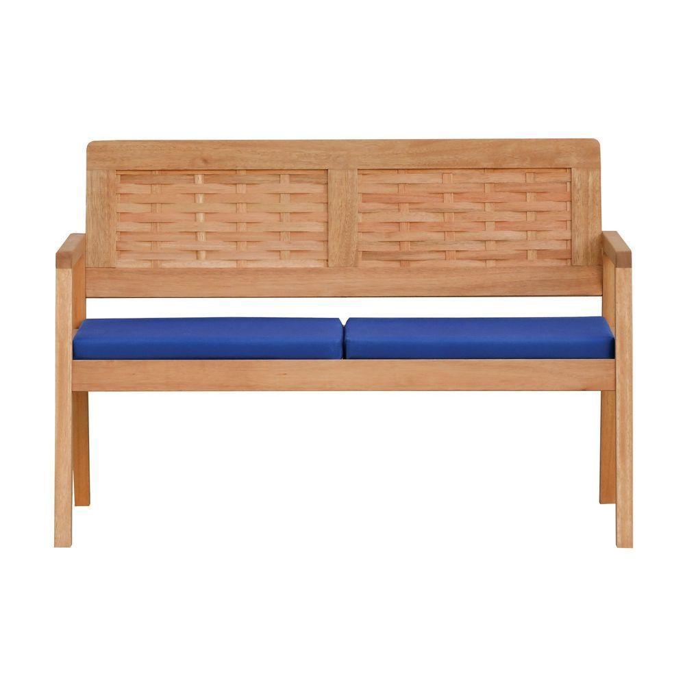 Sofá 2 Lugares-namoradeira Garden Madeira Maciça Assento Estofado Encosto Trançado Madeira - Natural Acquablock Azul - 4