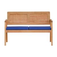 Sofá 2 Lugares-namoradeira Garden Madeira Maciça Assento Estofado Encosto Trançado Madeira - Natural Acquablock Azul