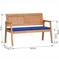 Sofá 2 Lugares-namoradeira Garden Madeira Maciça Assento Estofado Encosto Trançado Madeira - Natural Acquablock Azul - 5