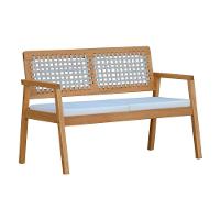 Sofá 2 Lugares-namoradeira Garden Madeira Maciça Assento Estofado Encosto Trançado Corda - Natural Acquablock Bege - 1