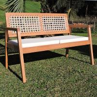 Sofá 2 Lugares-namoradeira Garden Madeira Maciça Assento Estofado Encosto Trançado Corda - Natural Acquablock Bege - 2