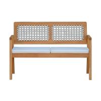 Sofá 2 Lugares-namoradeira Garden Madeira Maciça Assento Estofado Encosto Trançado Corda - Natural Acquablock Bege - 5