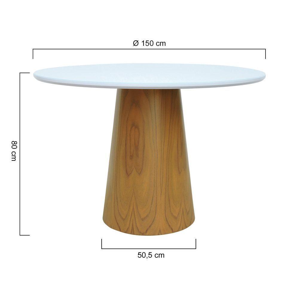 Mesa De Jantar Tampo Em Vidro Base Cone Laminado Cinamomo Natural Tampo ø150 Branco-vidro Branco - 2