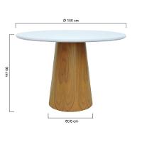 Mesa De Jantar Tampo Em Vidro Base Cone Laminado Cinamomo Natural Tampo ø150 Branco-vidro Branco - 2