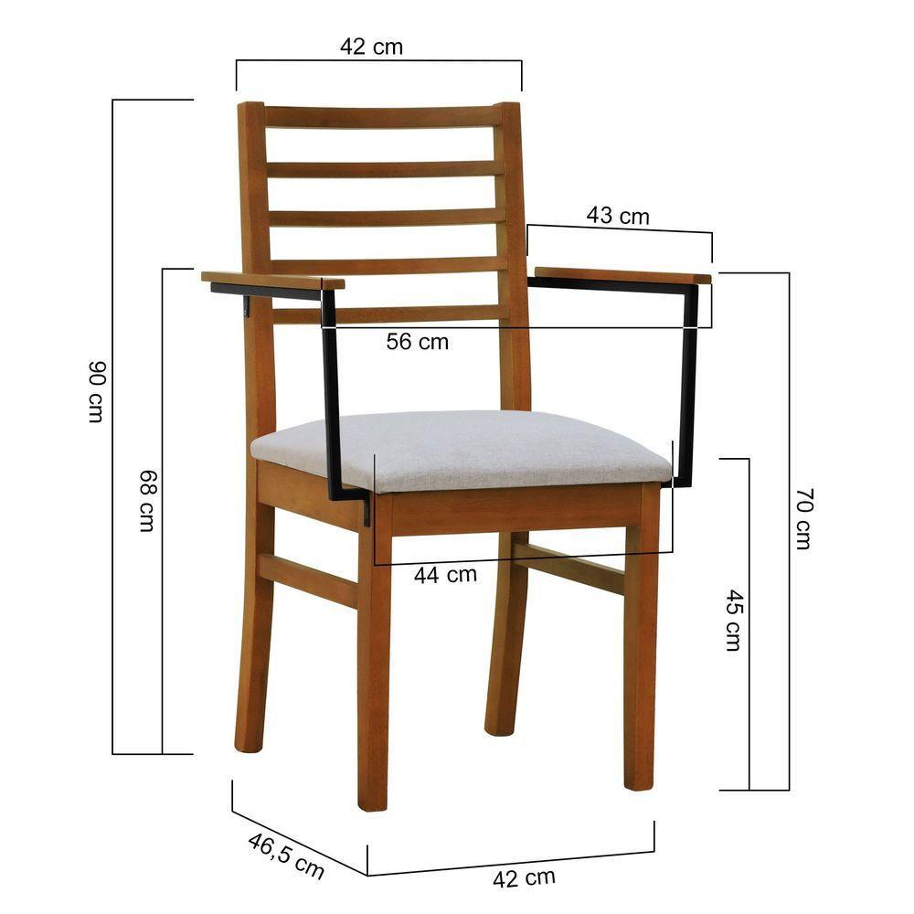 Cadeira Tiê Madeira Maciça Encosto Ripado C-braço Metal - Amêndoa Assento Estof. Linho Bege Mescla Impermeável - 9