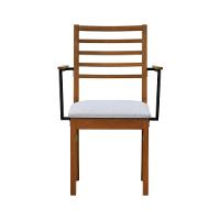 Cadeira Tiê Madeira Maciça Encosto Ripado C-braço Metal - Amêndoa Assento Estof. Linho Bege Mescla Impermeável - 2