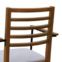 Cadeira Tiê Madeira Maciça Encosto Ripado C-braço Metal - Amêndoa Assento Estof. Linho Bege Mescla Impermeável - 5