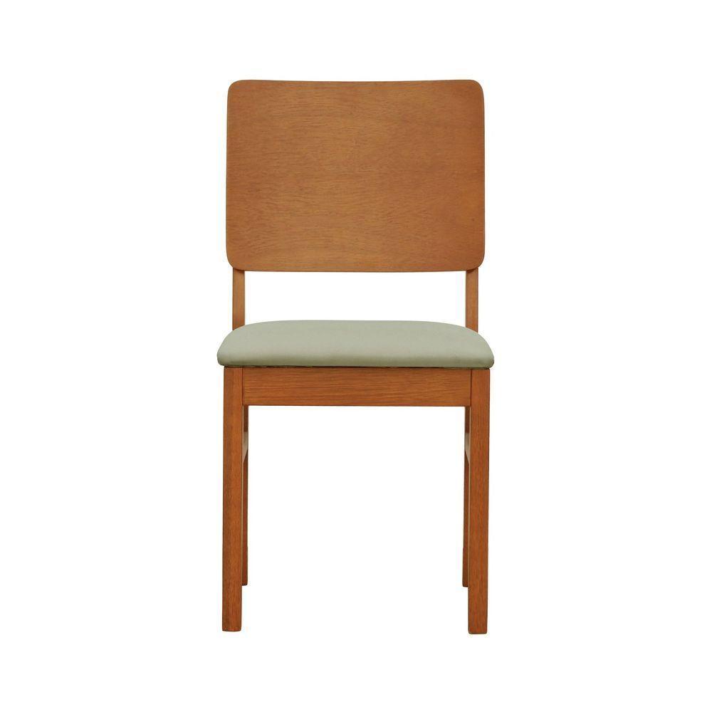 Cadeira Quéops Madeira Maciça Encosto Anatômico Assento Estofado - Amêndoa Linho Bege - 4