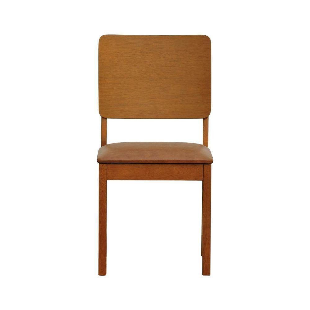 Cadeira Quéops Madeira Maciça Encosto Anatômico Assento Estofado - Amêndoa Corano Marrom Mescla - 3