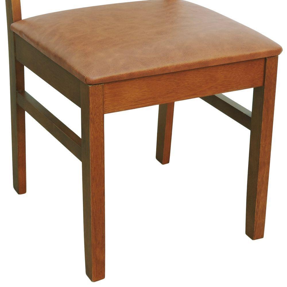 Cadeira Quéops Madeira Maciça Encosto Anatômico Assento Estofado - Amêndoa Corano Marrom Mescla - 4