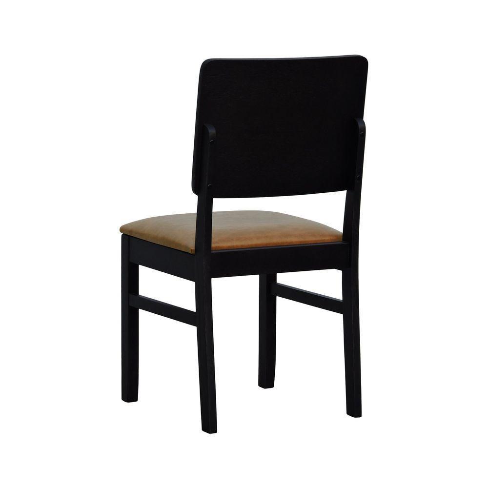 Cadeira Quéops Madeira Maciça Encosto Anatômico Assento Estofado - Preto Corano Marrom Mescla - 2