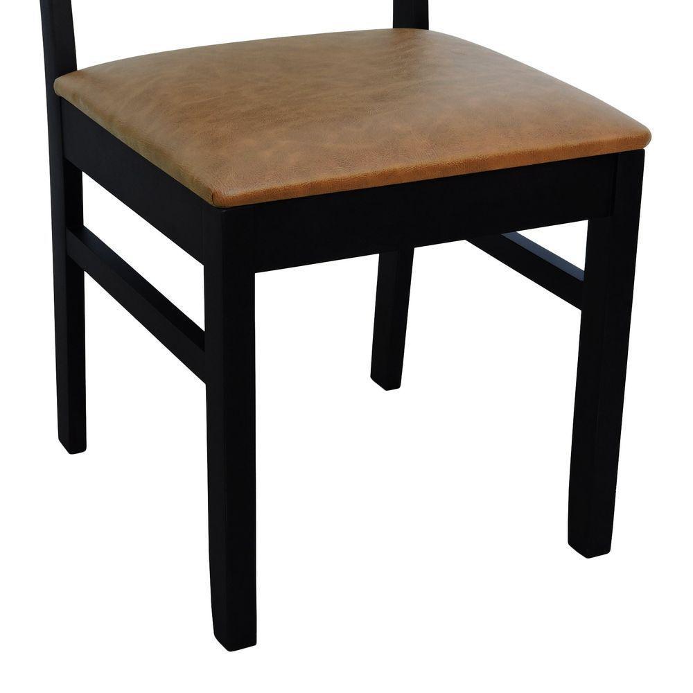 Cadeira Quéops Madeira Maciça Encosto Anatômico Assento Estofado - Preto Corano Marrom Mescla - 4