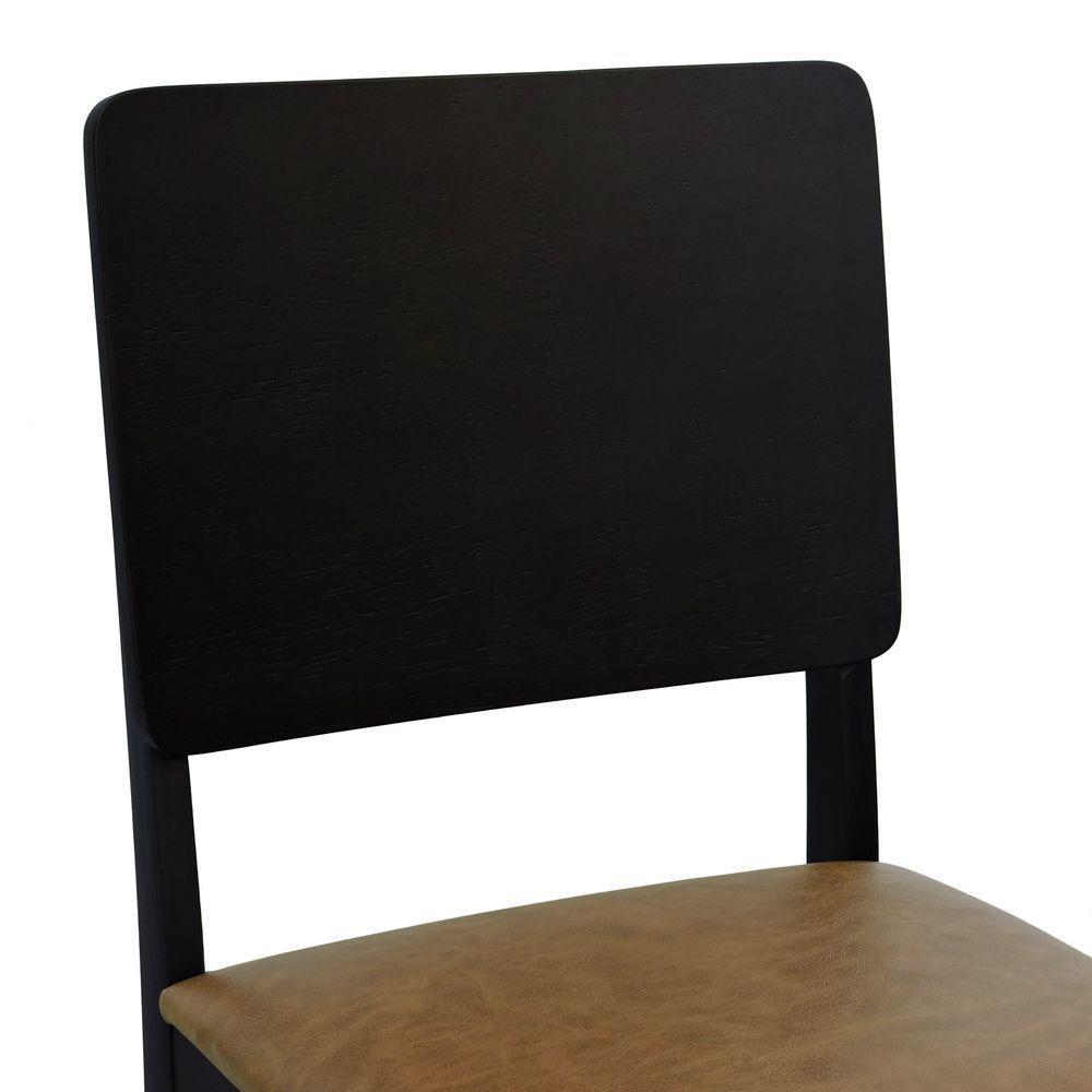 Cadeira Quéops Madeira Maciça Encosto Anatômico Assento Estofado - Preto Corano Marrom Mescla - 5