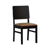 Cadeira Quéops Madeira Maciça Encosto Anatômico Assento Estofado - Preto Corano Marrom Mescla - 1