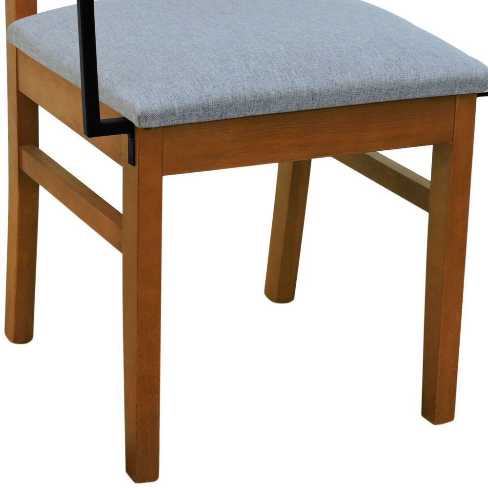 Cadeira Tiê Madeira Maciça Encosto Ripado C-braço Metal - Amêndoa Assento Estof. Linho Cinza Mescla Impermeável - 5