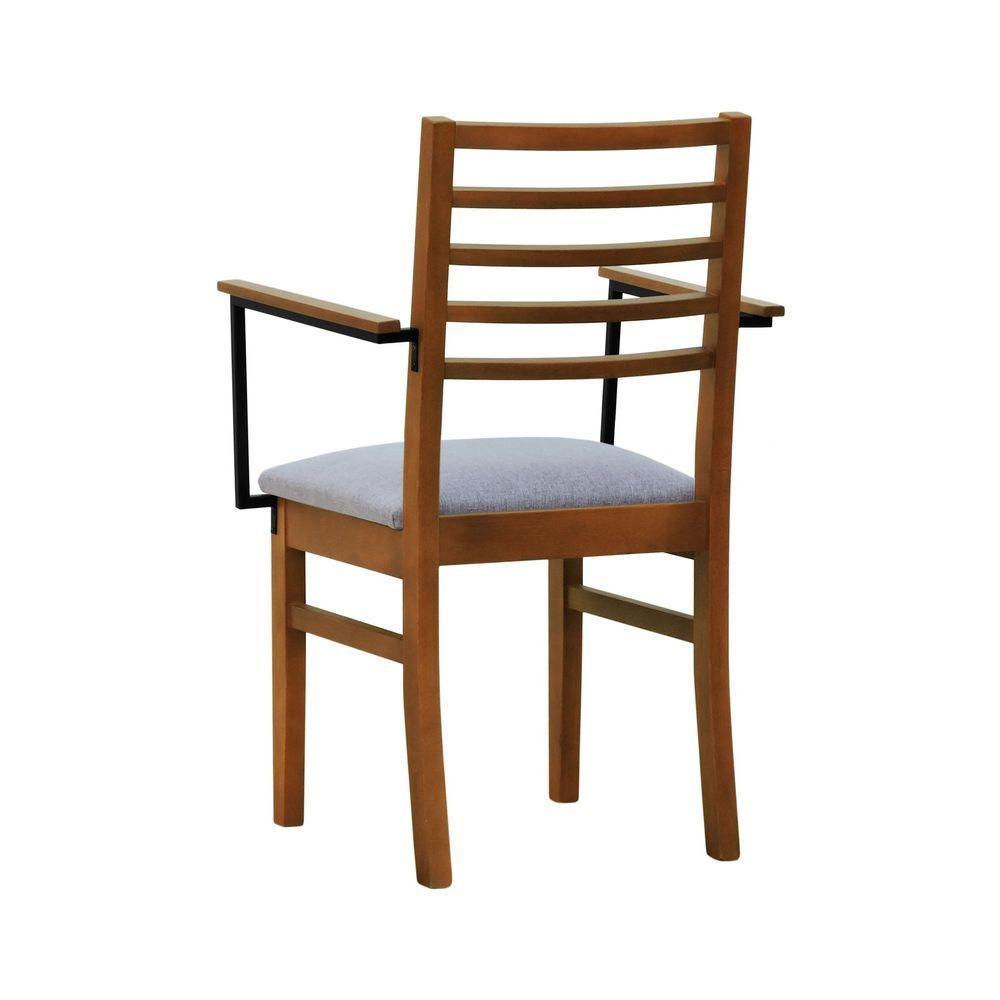 Cadeira Tiê Madeira Maciça Encosto Ripado C-braço Metal - Amêndoa Assento Estof. Linho Cinza Mescla Impermeável - 7