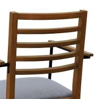 Cadeira Tiê Madeira Maciça Encosto Ripado C-braço Metal - Amêndoa Assento Estof. Linho Cinza Mescla Impermeável - 3