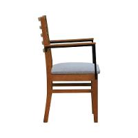 Cadeira Tiê Madeira Maciça Encosto Ripado C-braço Metal - Amêndoa Assento Estof. Linho Cinza Mescla Impermeável - 6