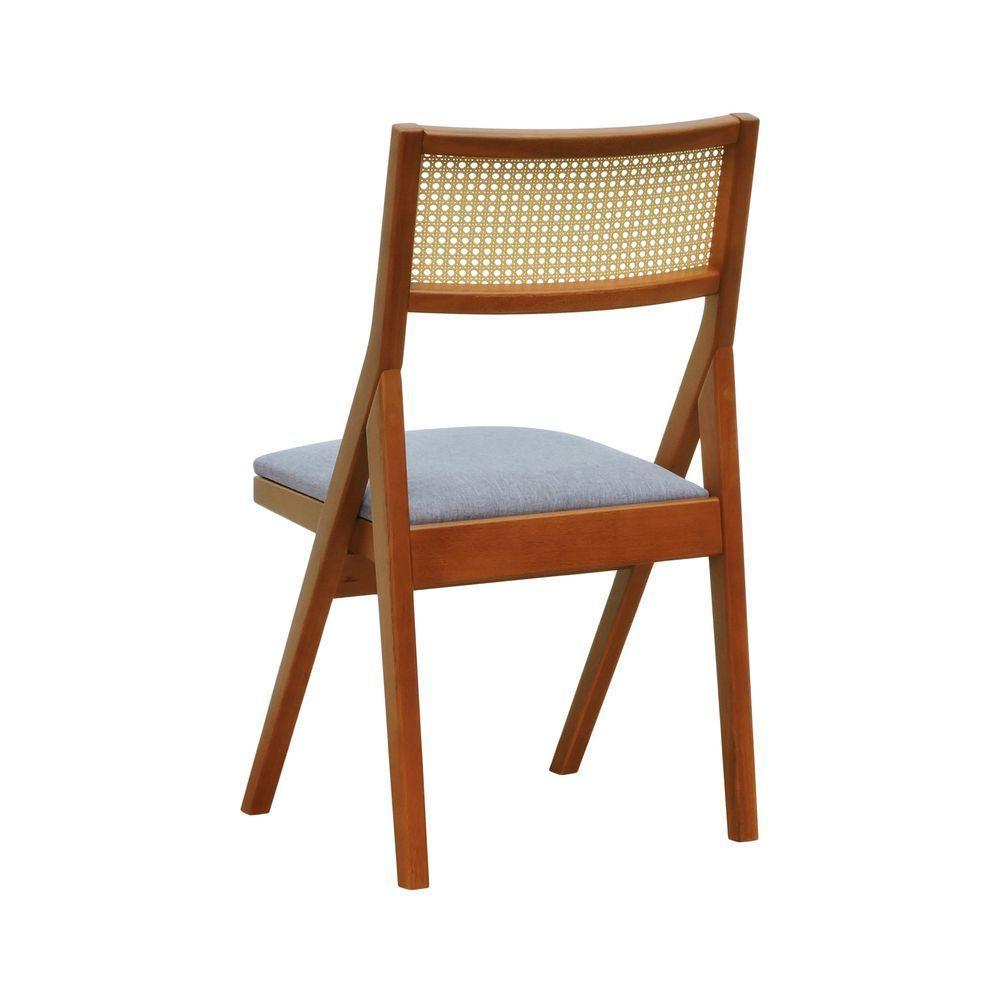 Cadeira Ypê Madeira Maciça E Telinha Natural - Amêndoa Assento Estofado Linho Cinza Mescla Impermeável - 3