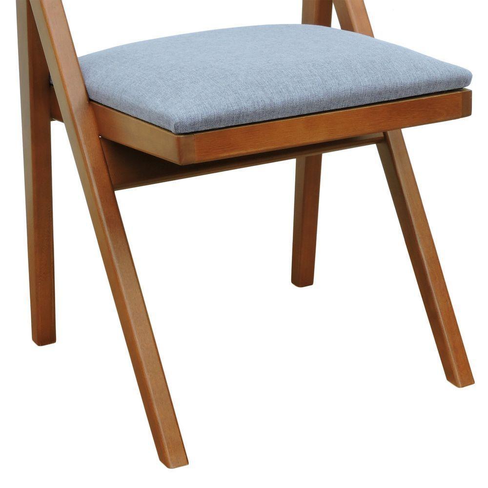 Cadeira Ypê Madeira Maciça E Telinha Natural - Amêndoa Assento Estofado Linho Cinza Mescla Impermeável - 7