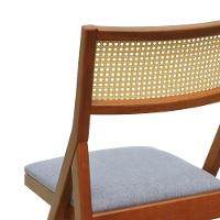 Cadeira Ypê Madeira Maciça E Telinha Natural - Amêndoa Assento Estofado Linho Cinza Mescla Impermeável - 2