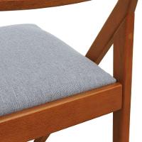 Cadeira Ypê Madeira Maciça E Telinha Natural - Amêndoa Assento Estofado Linho Cinza Mescla Impermeável