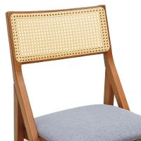 Cadeira Ypê Madeira Maciça E Telinha Natural - Amêndoa Assento Estofado Linho Cinza Mescla Impermeável - 5