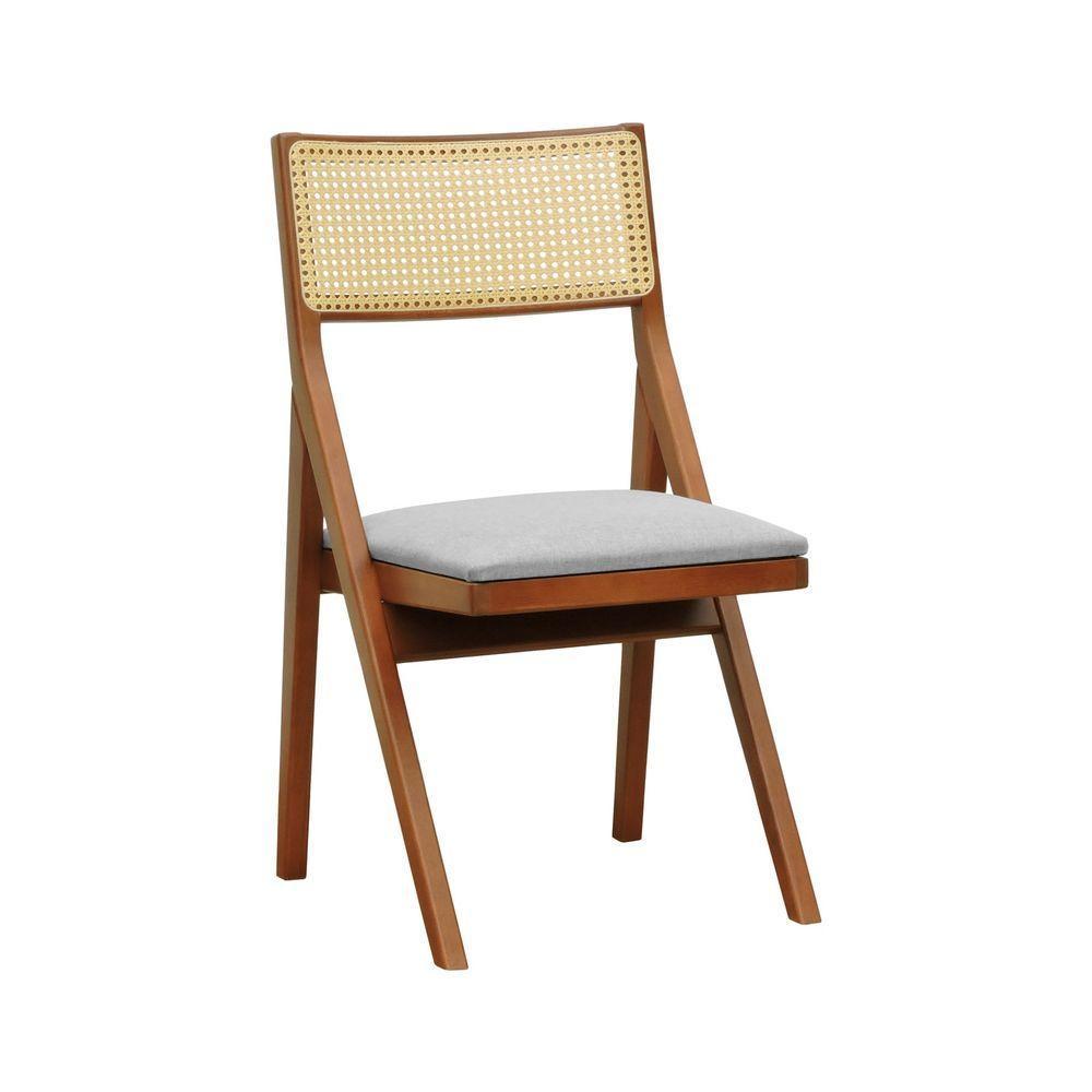 Cadeira Ypê Madeira Maciça E Telinha Natural - Amêndoa Assento Estofado Linho Bege Mescla Impermeável - 1