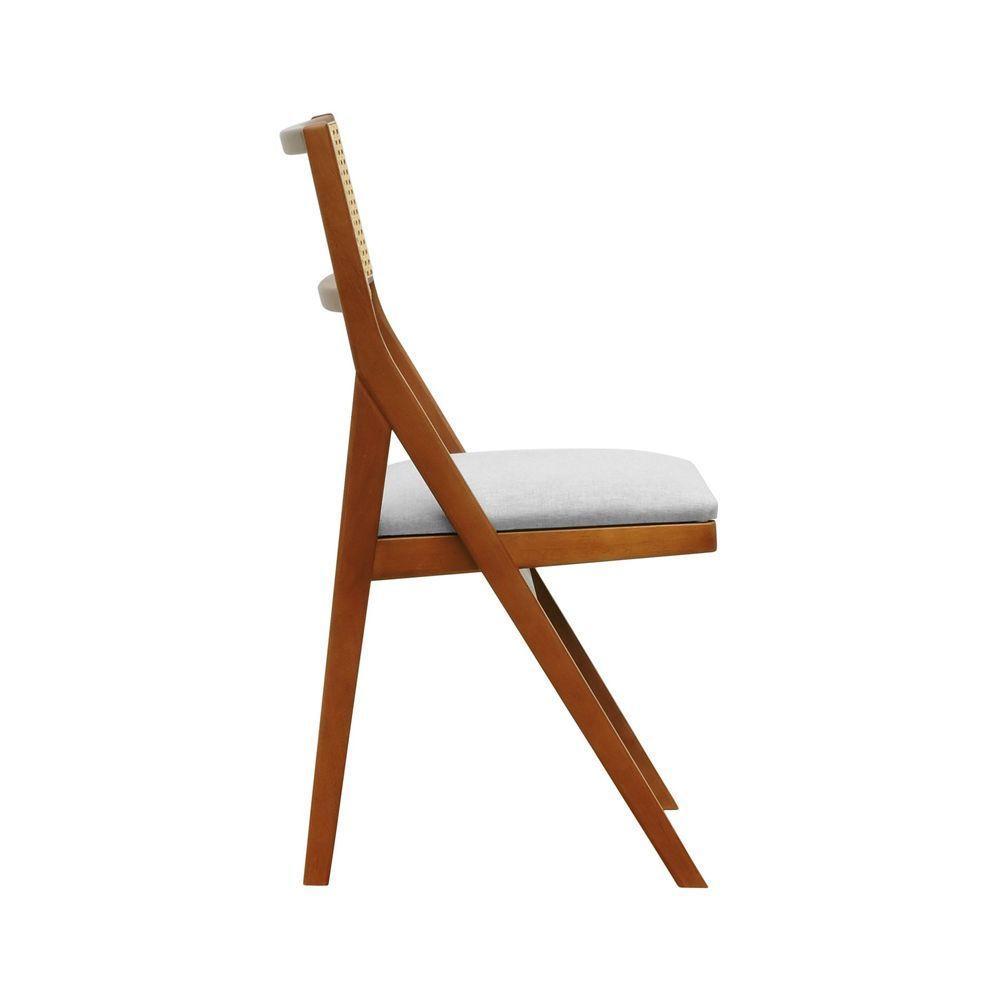 Cadeira Ypê Madeira Maciça E Telinha Natural - Amêndoa Assento Estofado Linho Bege Mescla Impermeável - 3