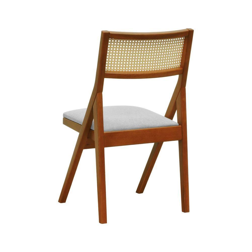 Cadeira Ypê Madeira Maciça E Telinha Natural - Amêndoa Assento Estofado Linho Bege Mescla Impermeável - 4