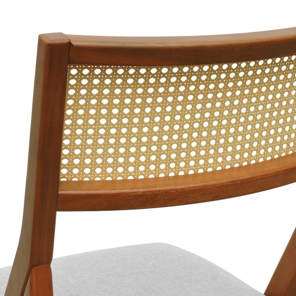 Cadeira Ypê Madeira Maciça E Telinha Natural - Amêndoa Assento Estofado Linho Bege Mescla Impermeável - 7