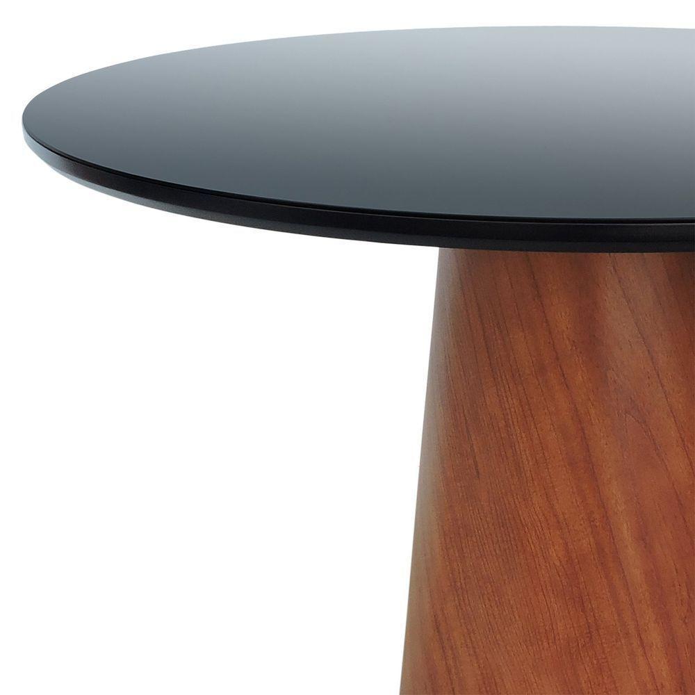 Mesa De Jantar Tampo Em Vidro Base Cone Laminado Cinamomo Amêndoa Tampo ø120 Preto-vidro Preto - 2