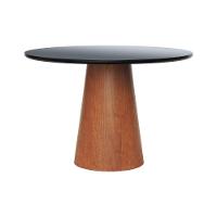 Mesa De Jantar Tampo Em Vidro Base Cone Laminado Cinamomo Amêndoa Tampo ø120 Preto-vidro Preto - 1