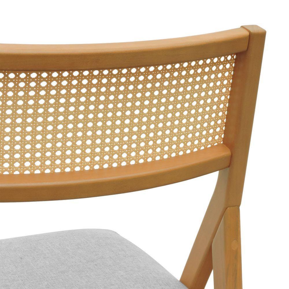 Cadeira Ypê Madeira Maciça E Telinha Natural - Natural Assento Estofado Linho Bege Mescla Impermeável - 2