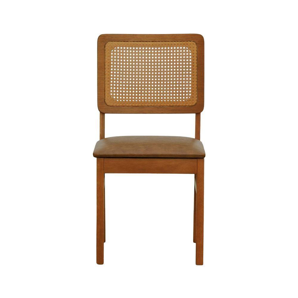Cadeira Lyon Madeira Maciça Encosto Telinha Amêndoa - Amêndoa Assento Estofado Corano Marrom Mescla - 5