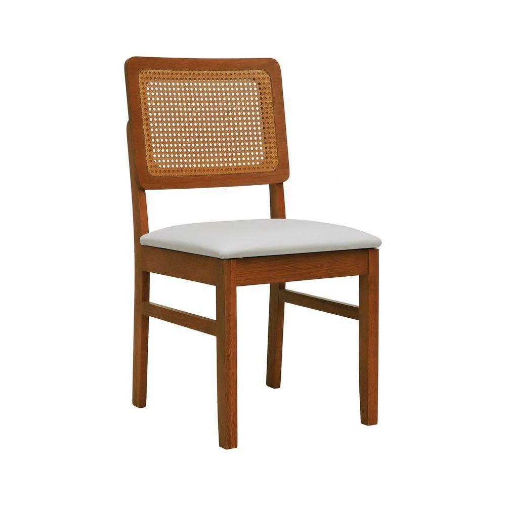 Cadeira Lyon Madeira Maciça Encosto Telinha Amêndoa - Amêndoa Assento Estofado Corano Bege - 1