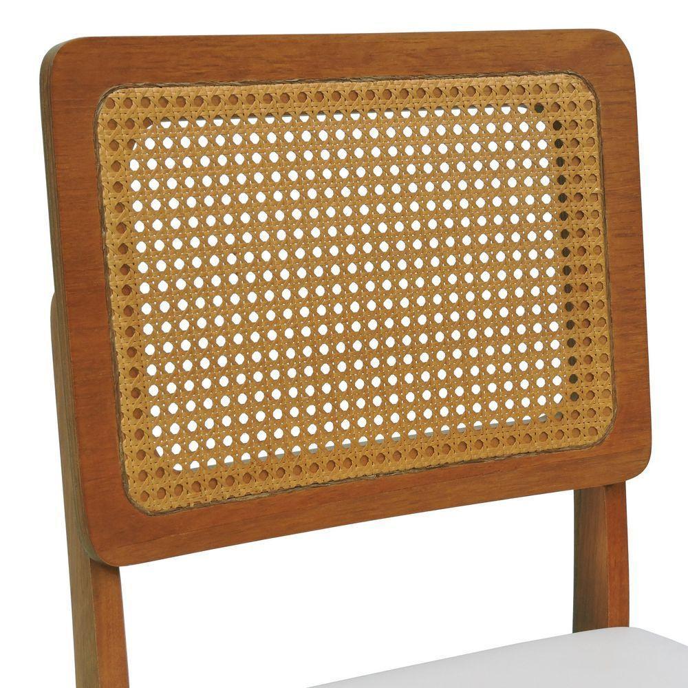 Cadeira Lyon Madeira Maciça Encosto Telinha Amêndoa - Amêndoa Assento Estofado Corano Bege - 2