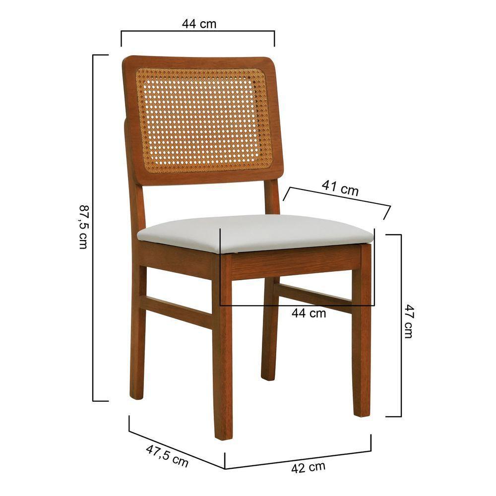 Cadeira Lyon Madeira Maciça Encosto Telinha Amêndoa - Amêndoa Assento Estofado Corano Bege - 5