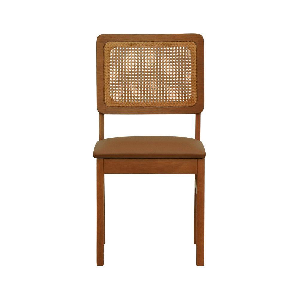 Cadeira Lyon Madeira Maciça Encosto Telinha Amêndoa - Amêndoa Assento Estofado Corano Caramelo - 3