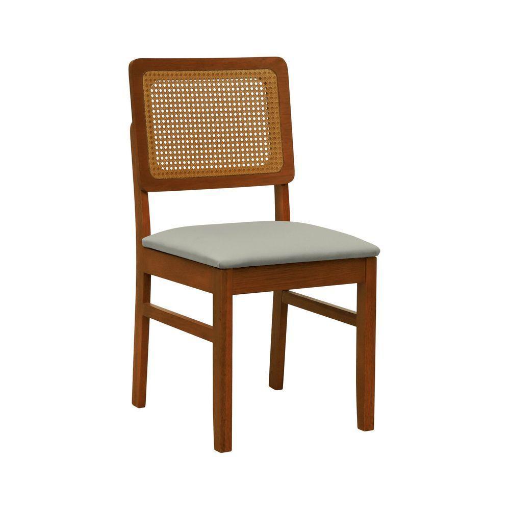 Cadeira Lyon Madeira Maciça Encosto Telinha Amêndoa - Amêndoa Assento Estofado Linho Bege - 1