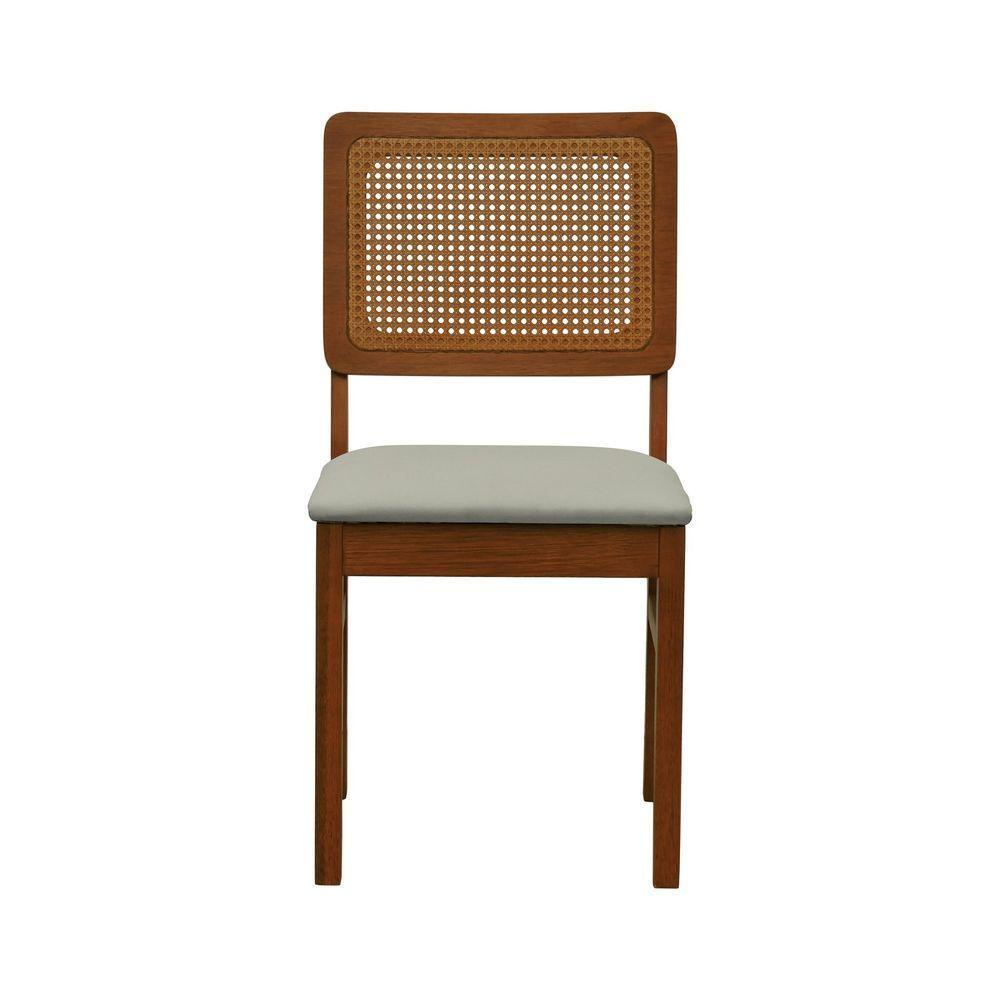 Cadeira Lyon Madeira Maciça Encosto Telinha Amêndoa - Amêndoa Assento Estofado Linho Bege - 5